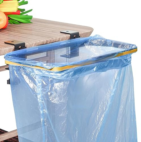 Soporte para bolsas de basura, portabolsas de basura de metal portátil con anillo de sujeción, soporte para bolsas de basura colgante de acero inoxidable, cubo de basura de cocina, soporte para bolsas