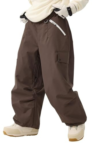 GSOU SNOW Mens Ski Trousers Baggy Snowboard Trousers Oversized Snow Pants - Unisex Multi Pockets Waterproof Windproof Breathable Warm Dark Coffee