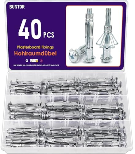 BUNTOR 40 Stück M6×52mm Hohlraumdübel, Hohlwanddübel Metall Verzinkt, Hohlraumdübel Schwerlast, Hohlwanddübel Metall M6 für Befestigungen in Gipskartonplatten