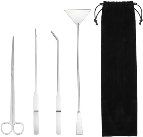 4 en 1 Kit de Herramientas para Acuario Aquascaping Set de Acero Inoxidable con Pinzas Plantado Acuario Tijeras Plantas Espátula Alicates con Bolsas de Almacenamiento