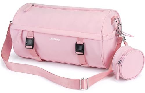 LAIMEIWEE Piccola borsa da palestra da donna, mini borsone con supporto per tappetino da yoga e tasca bagnata, borsa sportiva compatta e leggera per allenamento, danza, viaggi, nuoto, Rosa, Piccola