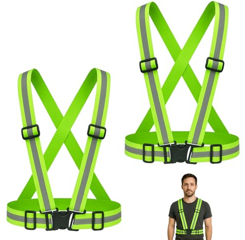 Chaleco reflectante de alta visibilidad de 2 piezas, cintura elástica ajustable, chaleco de seguridad transpirable para exteriores, para hombres y mujeres, ciclismo, motociclismo, jogging, verde