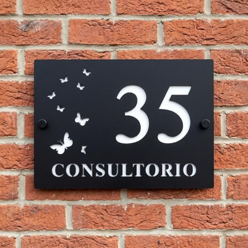 Placa Flotante 3D de Número de Casa para Exterior, Letrero Personalizado con Nombre de Calle, Diseño Moderno Láser Acrílico, Arte de Pared para Entrada y Jardín (Negro y Plata)