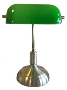 MaxSell Banker Lamp with Green Glass Shade, Antique Brass Base, E27, Desk Light, 36CM Height, UK Plug