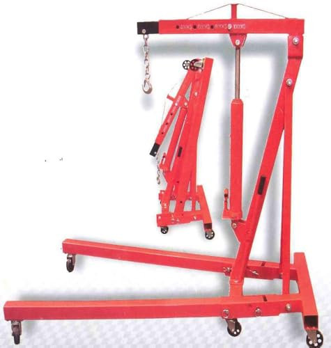 Gru alza motori capretta pieghevole su ruote, capacità 1000 kg, braccio regolabile in 4 posizioni, dimensioni aperta 158x106x156 cm, ideale per officine e garage