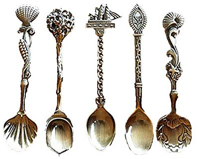 5Pcs Retro Gothic Pattern Carved Teaspoon Coffee Tea Snacks Sugar Spoons Kitchen Cutlery Set Flatware Utensils