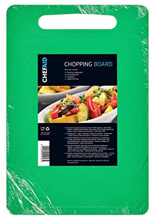 Chef Aid Green Poly Chopping Board, Multipurpose Anti-Slip Surface, Easy Clean and Dishwasher Safe with Handle, 30 x 25cm, Other Colour Options Available