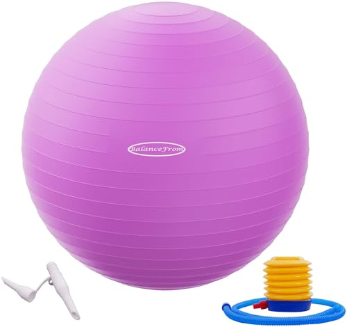 BalanceFrom Ballon d'exercice Anti-éclatement et antidérapant pour Yoga, Fitness, Accouchement avec Pompe Rapide, capacité de 900 kg (48-55 cm, M, Violet)
