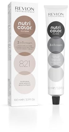 REVLON PROFESSIONAL Nutri Color Filters, Mascarilla de Coloración Temporal para el Pelo, Revive el Color del Cabello, Brillo y Coloración Intensa, Tinte Pelo Mujer Tono 821 Beige Plateado, 100ml