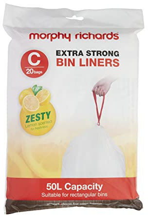 Morphy Richards 979039 Lemon Scented 50L Heavy Duty Bin Liners, 20 Pack, White