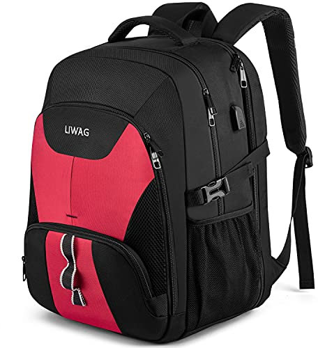 LIWAG Mochila Mujer Grande 50L Mochila Portatil 17 Pulgadas Impermeable Antirrobo Mochila Ordenador Portatil con Puerto USB Bolsa para Negocio Trabajo Diario Viaje Diario Escolares - Rojo