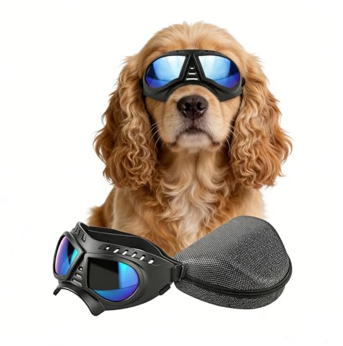 NAMSAN Dog Goggles Eye Protection Dog Sunglasses Anti-UV Goggles Windproof Puppy Goggles with Adjustable Flexible Straps for Small/Medium Dogs (Blue)