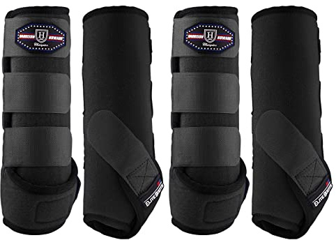 Harrison Howard Horse Sport Medicine Front Shock-Absorbing Boots All-Round Lower Limb Protection & Support Sport Boots Athletic Boots Perfect for Endurance Training and Performance Piano Black L