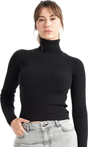 alsestudio Women`s Turtle Neck Jumper Premium Quality Silk Touch Long Sleeve Soft Ribbed Pullover Essential Knitted Roll Neck Sweaters Black, M