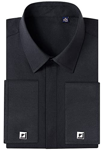 Alimens & Gentle Herrenhemden mit französischen Manschetten, Langen Ärmeln, normaler Passform und formellen Smoking-Manschettenknöpfen, Schwarz, 41 cm Hals 81 cm- 84 cm Ärmel