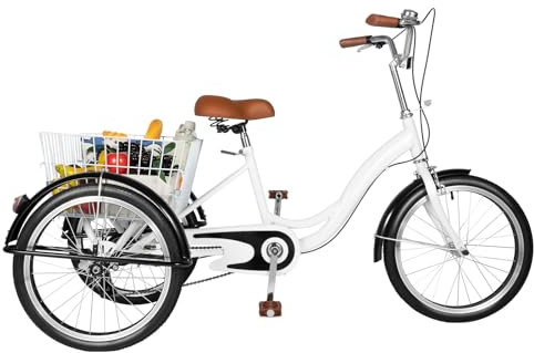 20 Zoll Single Speed Dreirad FÜR Erwachsene Mit Einkaufskorb, 3 Rad Fahrrad Mit Stoßdämpfende Reifen, Antirutschpedale Und Kettenabdeckung, Geschenk