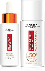 L'Oréal Paris Routine Illuminante e Protettiva, Con Siero 12% Pura Vitamina C e Fluido SPF 50+, Con Acido Salicilico, Revitalift Clinical, 30 ml + 50 ml