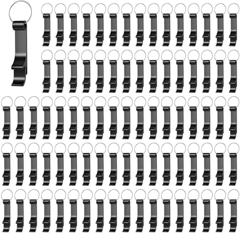 100 Pcs Black Bottle Opener Keychain, Mini Key Ring for Beer, Can, Party Favors, and Wedding Gifts