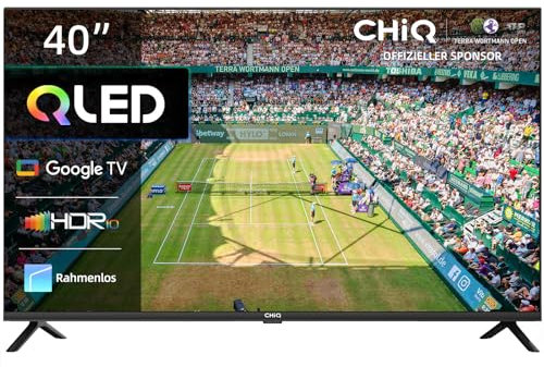 CHIQ L40QG7V Téléviseur QLED 40 Pouces, HDR 10, Design sans Cadre, Google TV, Google Assistant, Chromecast intégré HDR10&HLG, CPU Quad-Core A55, 2.4/5Ghz Dual-Band Wi-FI, DBX-TV[Energy Class F]