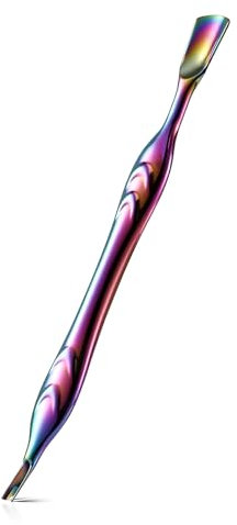 FERYES Repousse-cuticules avec fourchette, coupe-cuticules 2 en 1, outil de soin des ongles, outil de retrait de cuticules en acier inoxydable pour manucure et pédicure – Arc-en-ciel