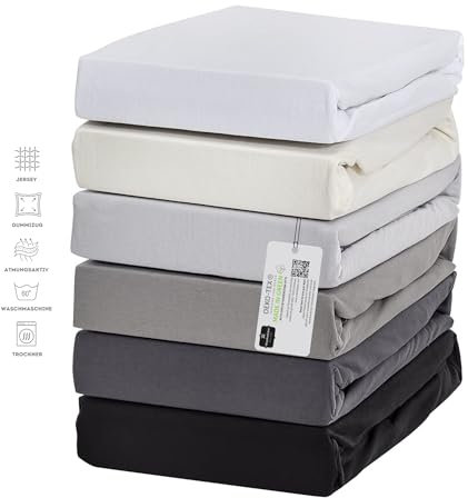 Premium Bettlaken Spannbettlaken, Matratzenhöhe bis 26 cm, Spannbetttuch aus Baumwolle & Elasthan 185 g/m², Oeko-TEX Made IN Green, 140x200-160x200 cm Silber