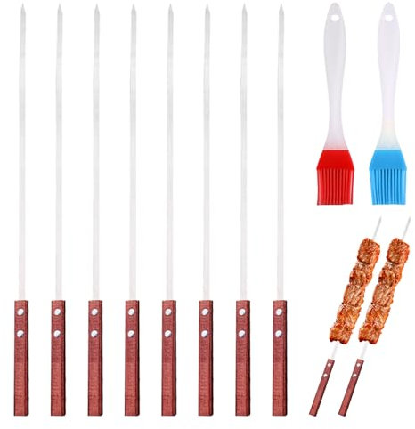 8pcs Brochettes pour Barbecue: 40CM Pique a Brochette Pic a Brochette Inox Pique Brochette avec Poignée en Bois, Réutilisables Brochettes de Barbecue pour Fêtes Jardin Feu de Camp Camping