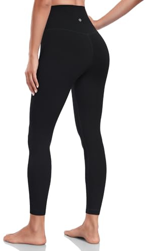 HeyNuts Pure&Plain Yoga Pro 7/8 Leggings for Women, High Waisted Compression Tummy Control Workout Buttery Soft Pants 25'' Black S(4/6)