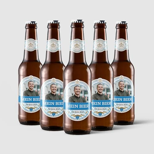 Aufkleber selbst gestalten für Bierflaschen – 24 Flaschenetiketten für 6 Flaschen – mit Foto und Text – selbstklebend, wasserfest – personalisierte Bier Geschenke für Männer und Frauen - BAYRISCH
