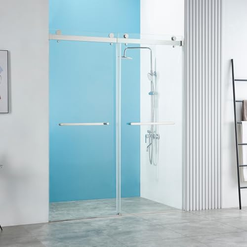 YTTSOYTS 56-60 W x 76 H Frameless Double Sliding Shower Door, Frameless Shower Door, Shower Glass Door with 5/16 (8mm) Clear SGCC Tempered Glass, Stainless Steel Hardware (60x76 Chrome)