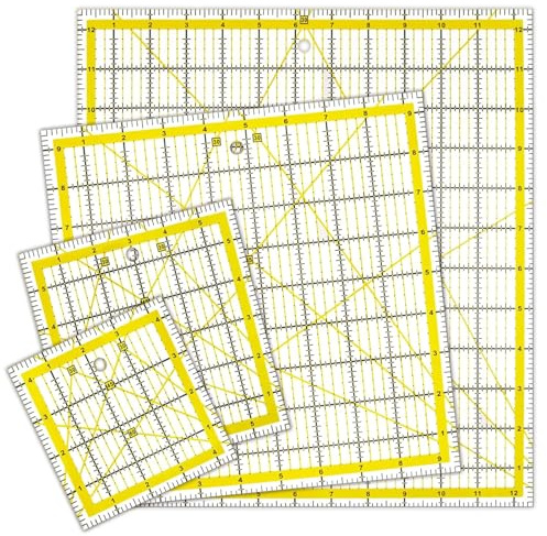 Juego de 4 plantillas de acolchado, 4 reglas cuadradas de acrílico transparente de diferentes tamaños, regla de corte de tela para proyectos de manualidades, acolchado y costura (amarillo)