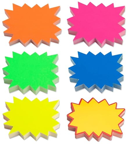 Bamyli 300 Pcs Price Tags, Retail Store Price Labels Starburst Signs Fluorescent Price Stickers, Garage Sale Supplies Tags for Retail Sales Pricing, 6 Colors, 9 x 7 CM