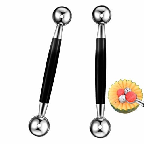 2 PCS Double Sided Melon Baller, Round Melon Balls Fruit Baller Scoop Melon Baller Scoop Stainless Steel Melon Baller Melon Scoop Double Scoop Ice Cream Cone Double Dessert Scoop for Fruit Ice Cream