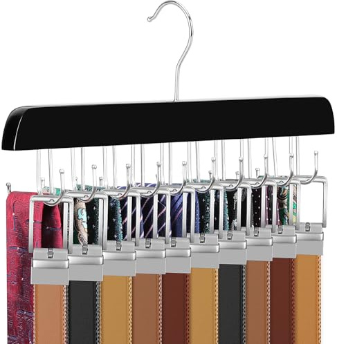 TOPIA HANGER 20 Hooks Belt Tie Hanger Space Saving for Closet, 2 IN 1 Belt Ties Racks Max 30 Belts with 30 Ties Capacity, Curved with Flat Hooks for Belts,Ties,Bras,Closet Organizers and Storage CT69B