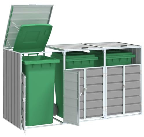 Rangement à roulettes pour poubelles pour trois bacs gris acier, Maison & jardin, Produits ménagers, Accessoires pour conteneurs à déchets, Cache-conteneurs à déchets, Gris, 30.1 KG, 4006180