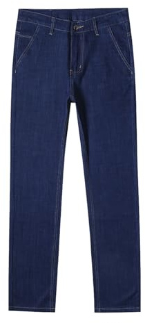 Generisch Pantalones vaqueros finos de verano para hombre, pantalones de ocio, clásicos, elásticos, monocolor, ajustados, holgados, pierna recta, pantalones de mezclilla, pantalones informales
