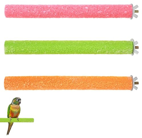 Guduling 3pcs Budgie Perches for Cage, Bird Perches for Cage, Parrot Perch, Sand Perche Grinding Grinding Nail (Green, orange color, Pink)