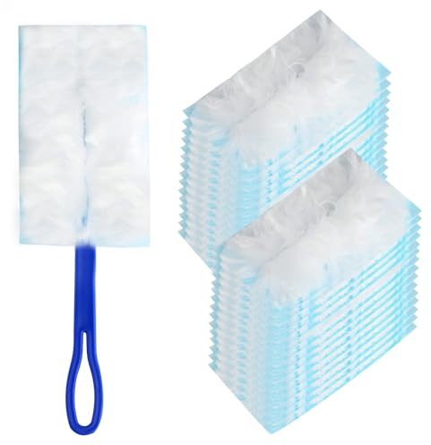 30 Pezzi Piumino Cattura Polvere, compatibili con Swiffer Duster Piumini Catturapolvere, Ricariche per Spolverino Duster, Ricariche per Spolverini per Casa, Ufficio, con 1 Manico