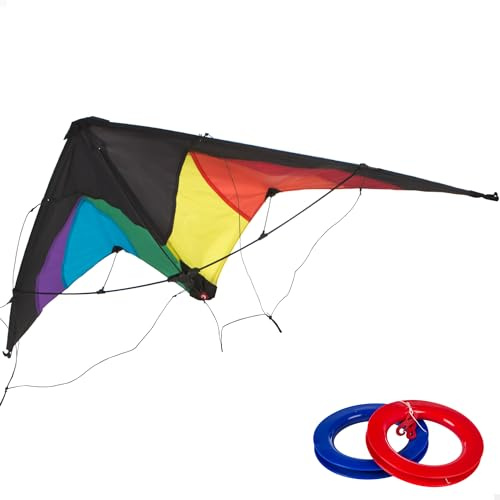 COLORBABY 85092 - Cometa acrobática, Arcoíris, 125x72 cm, 2 asas redondas, aerodinámica, Pop Up, Cometas para niños, + 8 años, Juegos de exterior para niños