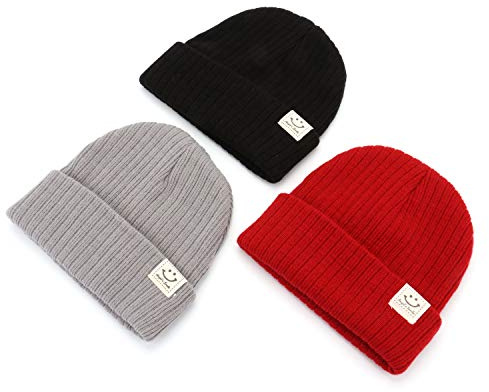 Kingrol 3 Pack Baby Knitted Beanie Hats, Cute Soft Warm Knit Caps for Baby, Girls and Boys, 0-3 Years