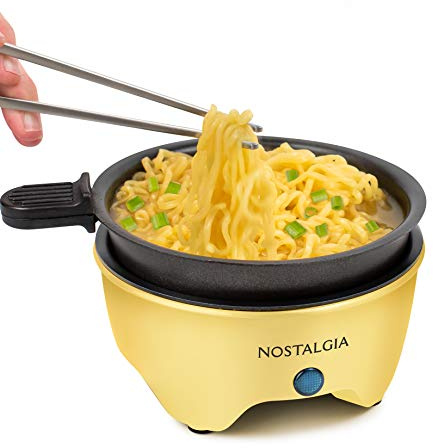 Nostalgia MyMini Personal Electric Skillet & Rapid Noodle Maker, Perfect For Healthy Keto & Low-Carb Diets, Yellow