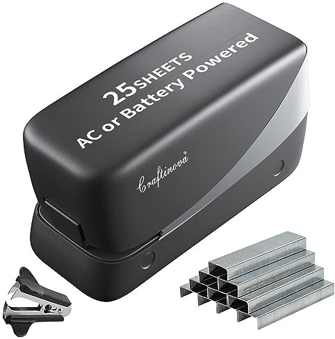 Craftinova Electric Stapler, 25 Sheet, Include 2000 Staples and 1 Remover, Jam Free, Professional and Home Office Stapler，Battery not Included，AC or Battery Powered.