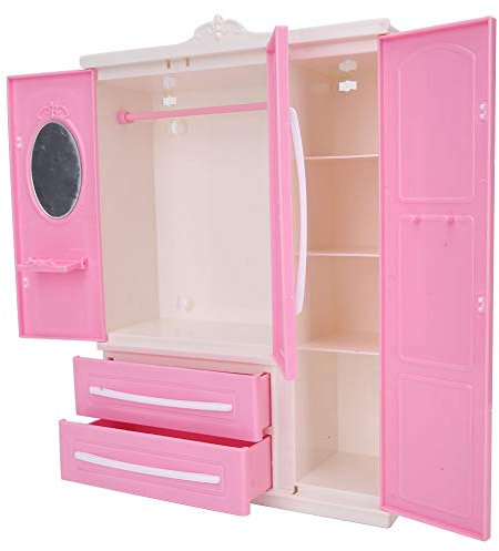 Armario de Casa de Muñecas en Miniatura Armario Muñecas de 3 Puertas Casa de 4 Capas Armario Muebles Muebles Accesorios para Muñecas Juguetes para Niñas Regalo Rosa