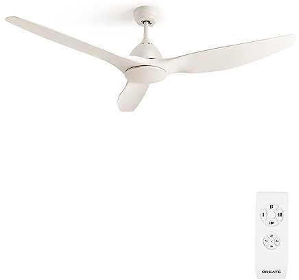 CREATE / WINDSAIL/Ventilador de techo blanco con mando/XL, motor AC de cobre, silencioso, temporizador de 1h a 4h, 2 alturas, Ø163 cm, 90W