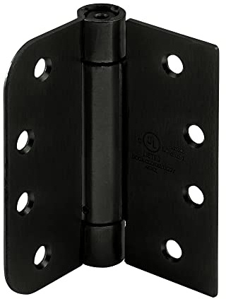 Prime-Line U 1159383 Door Hinge Commercial UL Adjustable Self-Closing Spring Hinge, 4 x 4 In. w/ Unilateral Square & 5/8 In. Radius Corners, 4 Holes per Leaf & Screws, Matte Black, .130 Gauge (3 Pack)