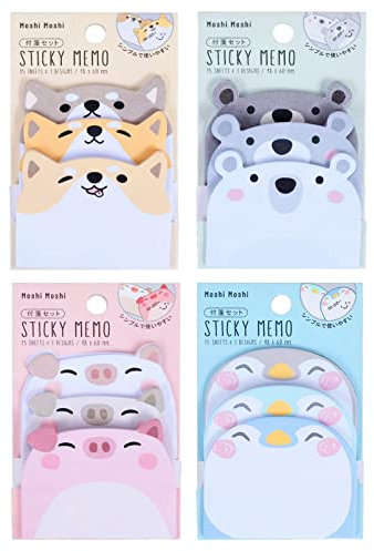 4 Stück Haftnotizen Tier Stiky Notes Set Cartoon Tiere Haftnotizen Selbstklebende Notizblöcke Büro Memo für Studenten, Zuhause, Büro (180 Blätter)