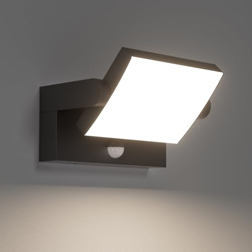 Klighten 24W Outdoor Wall Light with Motion Sensor Waterproof IP65, Modern Aluminum Wall Lamp Outside/Indoor with Swiveling LED Panel for Entrance Garden Terrace, Black, Neutral White 4000K