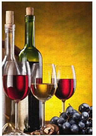 Puzzles, Wooden Jigsaw Puzzles Adults Unzip Puzzle 300 pcs Picture puzzle, Grapes Wine Bottles And Drink