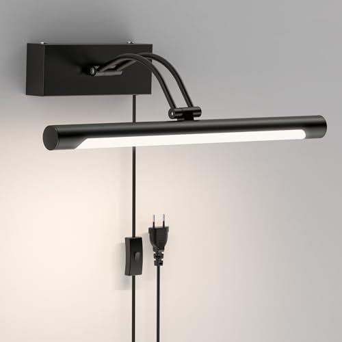 LABOREDUCER 36CM Bilderleuchte Kabel mit Plug in,4000K LED Bilderlampe Bildbeleuchtung,Drehbares Bilderrahmen Beleuchtung,Dart Beleuchtung für Malen,Foto,Dart,Spiege (Schwarz)
