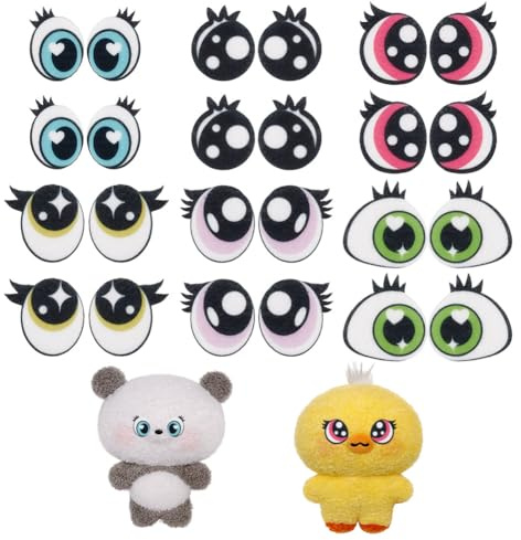 NBEADS 12 paio 6 stili Occhi In Feltro per Artigianato, Animali di Peluche Che Fanno Gli Occhi Occhi In Feltro con Ciglia Occhi All'Uncinetto per Il Fai Da Te Creazione di Animali All'Uncinetto