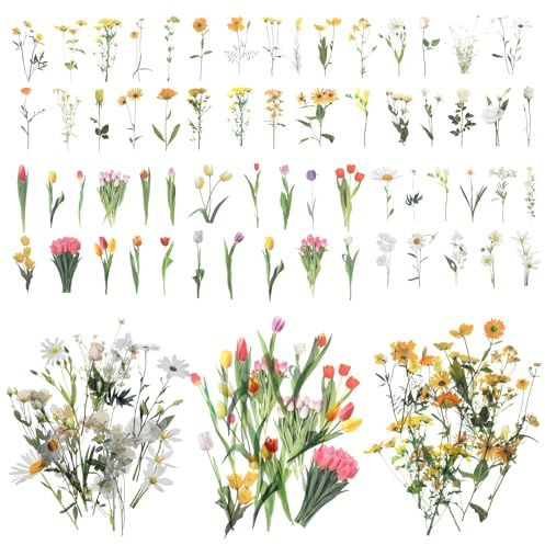 120Pcs Flower Stickers for Scrapbooking Transparent Flowers Scrapbook Stickers Natural Aesthetic Floral Sticker for Scrapbook Supplies,Craft, Card, Laptop, Water Bottle, Journal